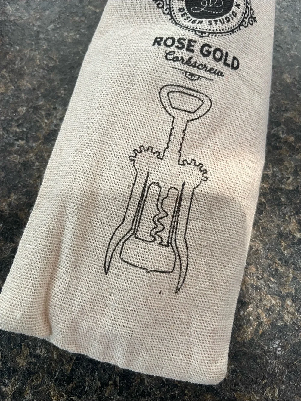 Rose Gold Corkscrew Linen Pouch with Corkscrew Illustration